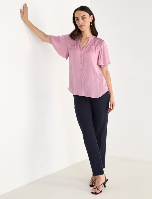 Oliver Black Flutter Sleeve Satin Top, Orchid product photo View 03 L