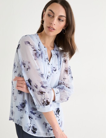 Oliver Black V-Neck Blouse, Blue Floral product photo