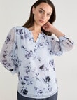 Oliver Black V-Neck Blouse, Blue Floral product photo View 05 S