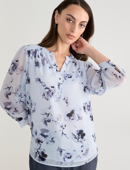 Oliver Black V-Neck Blouse, Blue Floral product photo View 05 L