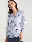 Oliver Black V-Neck Blouse, Blue Floral product photo View 07 S