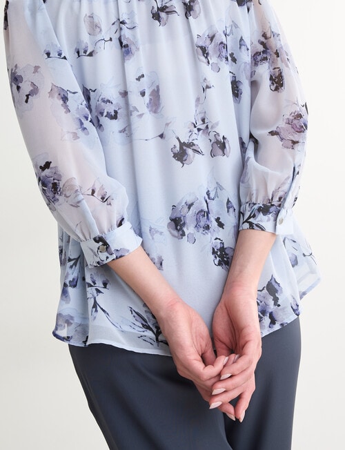 Oliver Black V-Neck Blouse, Blue Floral product photo View 09 L