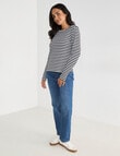 Bodycode Rib Crew Neck Long Sleeve Tee, Black & White Stripe product photo View 03 S