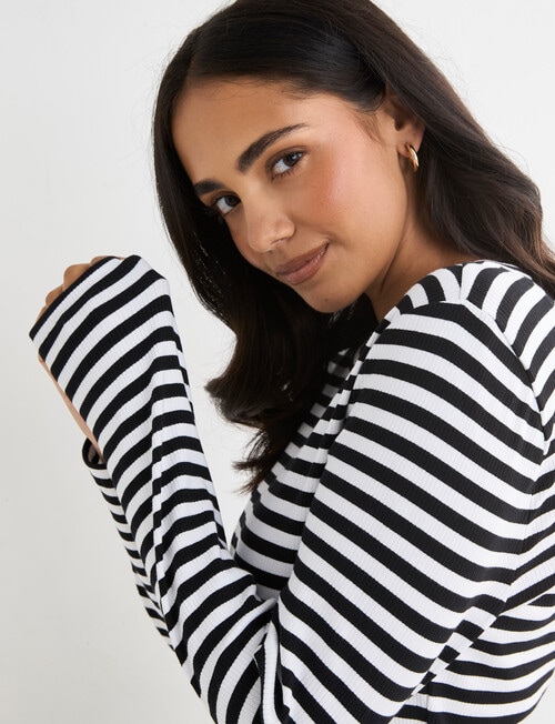 Bodycode Rib Crew Neck Long Sleeve Tee, Black & White Stripe product photo View 04 L