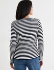 Bodycode Rib Crew Neck Long Sleeve Tee, Black & White Stripe product photo View 02 S