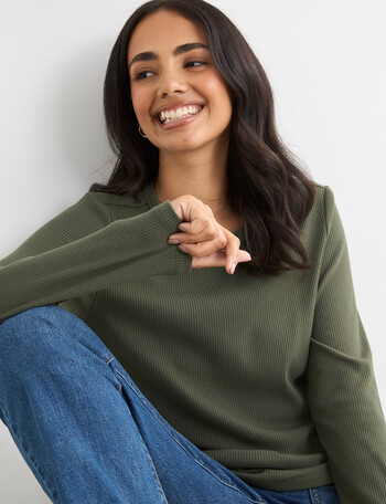 Bodycode Rib Crew Neck Long Sleeve Tee, Khaki product photo