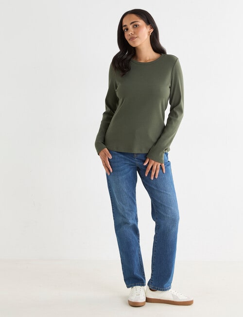 Bodycode Rib Crew Neck Long Sleeve Tee, Khaki product photo View 03 L