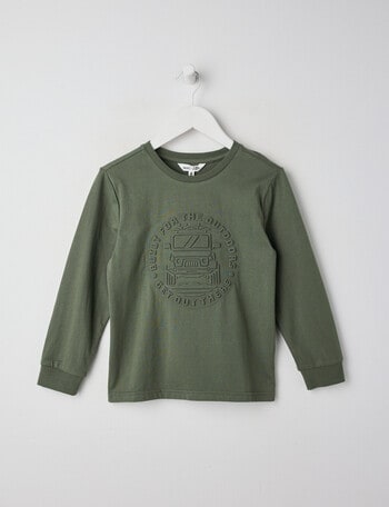 Mac & Ellie Deboss Jeep Long Sleeve Cuffed Tee, Khaki product photo