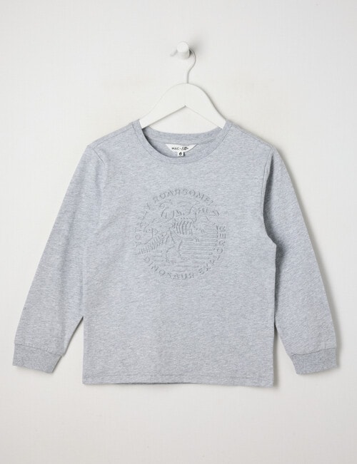 Mac & Ellie Deboss Dino Long Sleeve Cuffed Tee, Grey Marle product photo