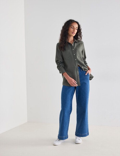 Denim Republic Lyocell Shirt, Dusty Olive product photo View 03 L