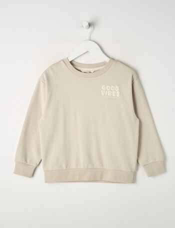 Mac & Ellie Good Vibes Crew Sweatshirt, Stone product photo