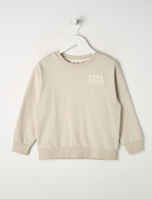 Mac & Ellie Good Vibes Crew Sweatshirt, Stone product photo