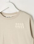 Mac & Ellie Good Vibes Crew Sweatshirt, Stone product photo View 02 S