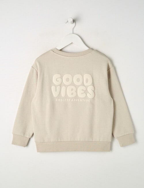 Mac & Ellie Good Vibes Crew Sweatshirt, Stone product photo View 03 L