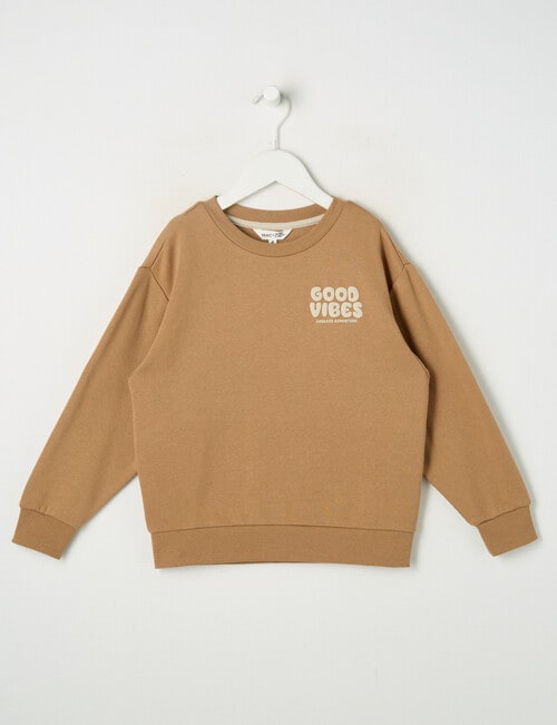 Mac & Ellie Good Vibes Crew Sweatshirt, Tan product photo