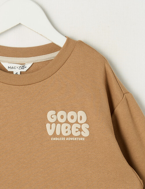 Mac & Ellie Good Vibes Crew Sweatshirt, Tan product photo View 02 L