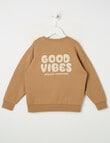Mac & Ellie Good Vibes Crew Sweatshirt, Tan product photo View 03 S