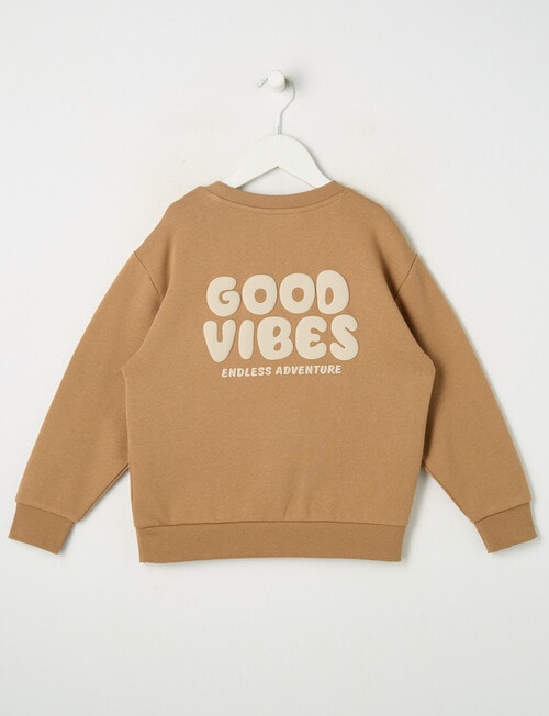 Mac & Ellie Good Vibes Crew Sweatshirt, Tan product photo View 03 L