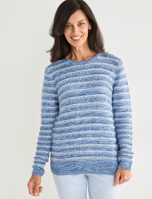 Ella J Stripe Cotton Knit, Blue product photo View 05 L