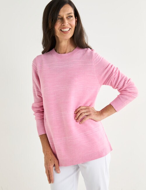 Ella J Textured Straight Hem Crew Neck, Pink product photo