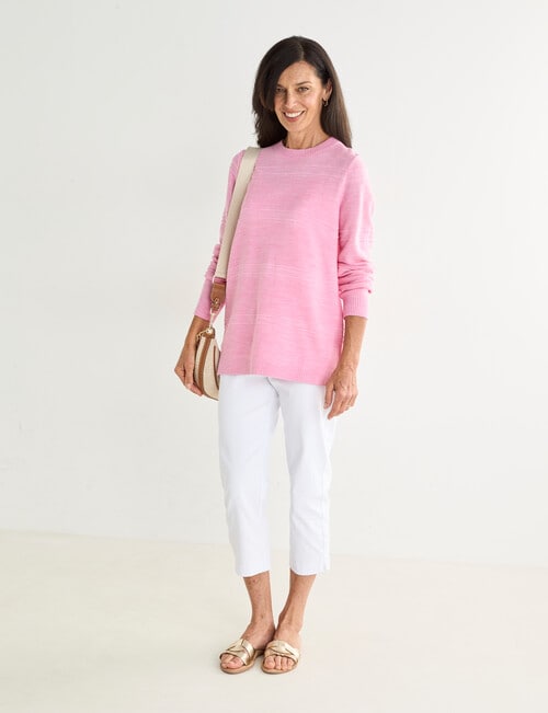 Ella J Textured Straight Hem Crew Neck, Pink product photo View 03 L