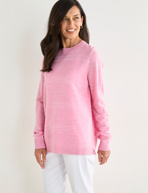 Ella J Textured Straight Hem Crew Neck, Pink product photo View 05 L