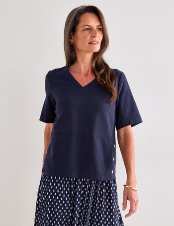 Ella J Textured Shell Top, Navy product photo