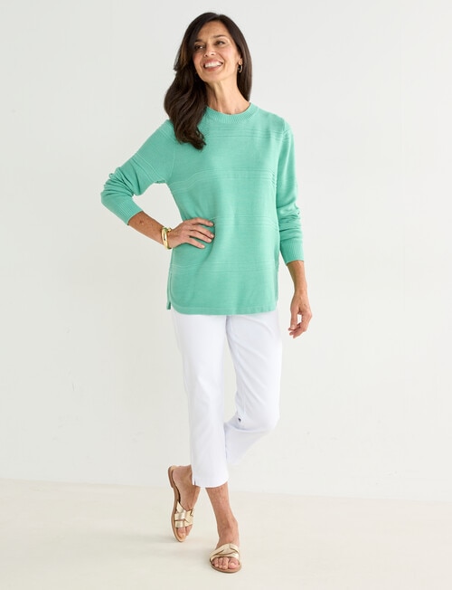 Ella J Textured Crew Neck, Green product photo View 03 L