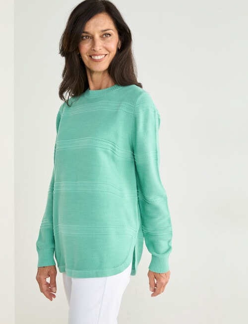 Ella J Textured Crew Neck, Green product photo View 05 L