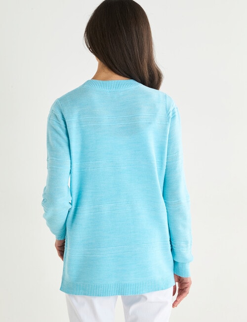 Ella J Textured Straight Hem Crew Neck, Aqua product photo View 02 L