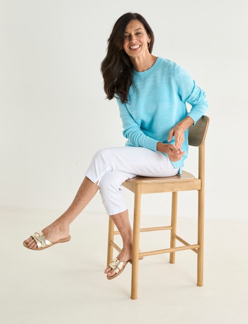 Ella J Textured Straight Hem Crew Neck, Aqua product photo View 03 L