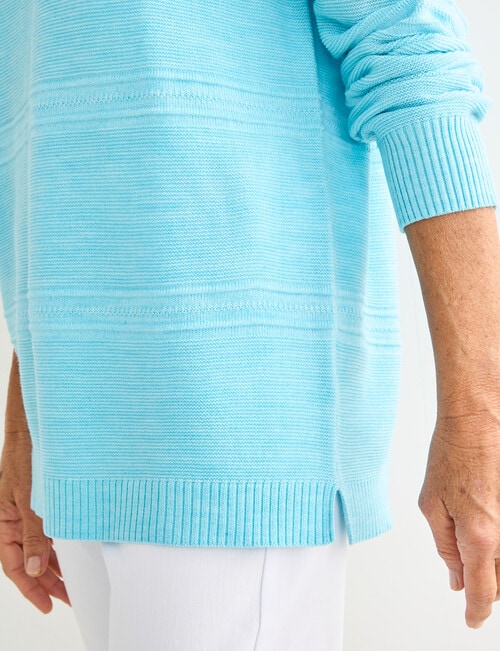 Ella J Textured Straight Hem Crew Neck, Aqua product photo View 06 L