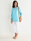 Ella J Textured Straight Hem Crew Neck, Aqua product photo View 07 S