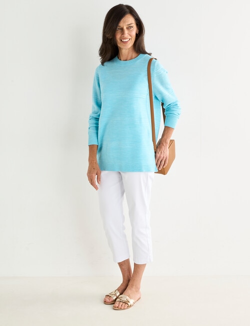 Ella J Textured Straight Hem Crew Neck, Aqua product photo View 07 L