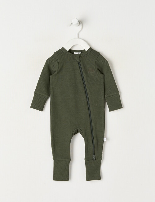 Teeny Weeny Sleep Waffle Long Sleeve Sleepsuit, Green product photo