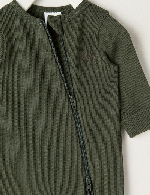 Teeny Weeny Sleep Waffle Long Sleeve Sleepsuit, Green product photo View 02 L