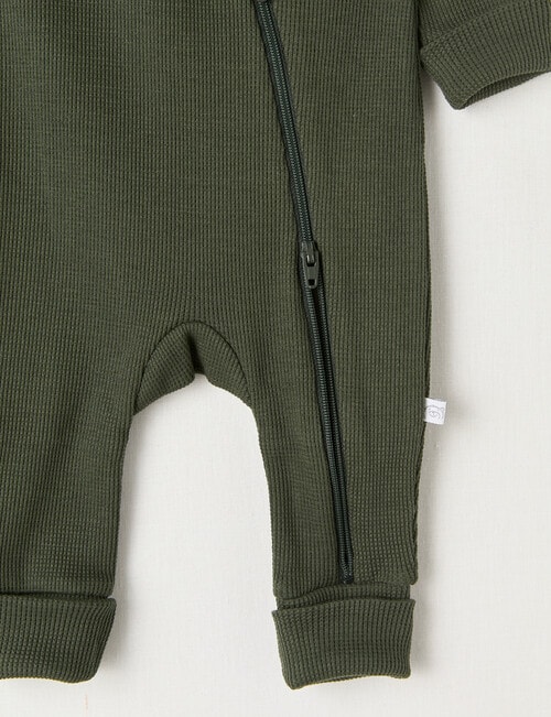 Teeny Weeny Sleep Waffle Long Sleeve Sleepsuit, Green product photo View 03 L