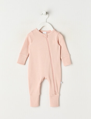 Teeny Weeny Sleep Waffle Long Sleeve Sleepsuit, Light Pink product photo