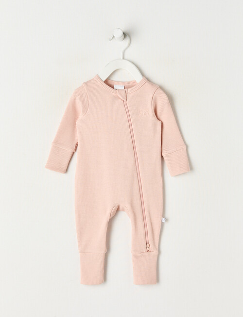 Teeny Weeny Sleep Waffle Long Sleeve Sleepsuit, Light Pink product photo