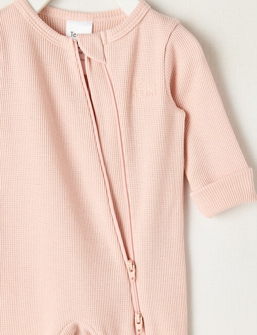 Teeny Weeny Sleep Waffle Long Sleeve Sleepsuit, Light Pink product photo View 02 L