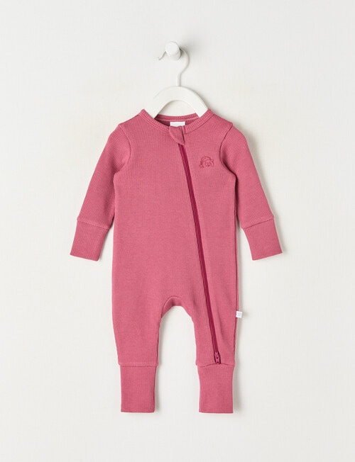 Teeny Weeny Sleep Waffle Long Sleeve Sleepsuit, Raspberry product photo