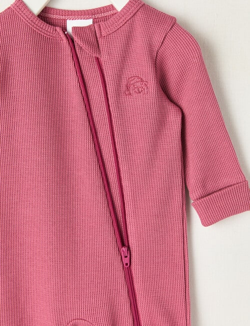 Teeny Weeny Sleep Waffle Long Sleeve Sleepsuit, Raspberry product photo View 02 L