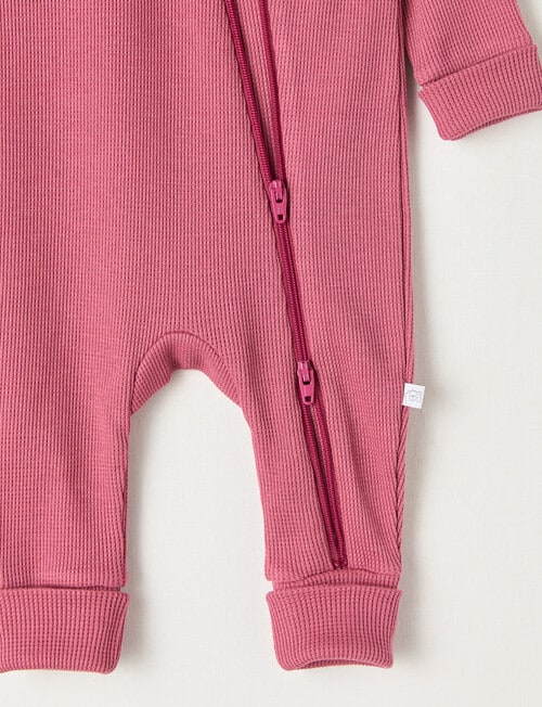 Teeny Weeny Sleep Waffle Long Sleeve Sleepsuit, Raspberry product photo View 03 L