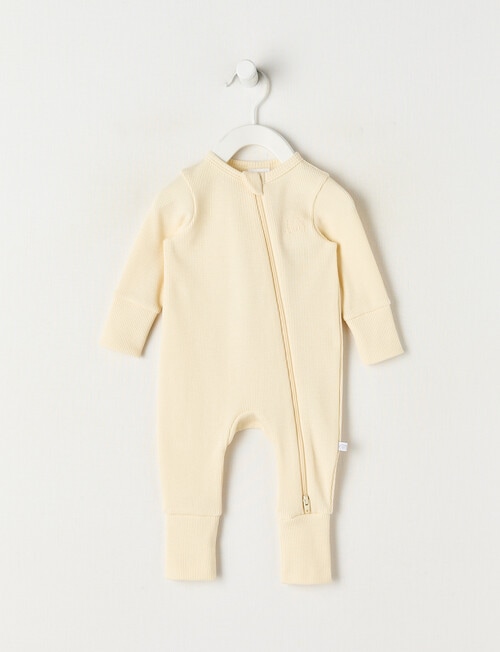Teeny Weeny Sleep Waffle Long Sleeve Sleepsuit,Cream product photo