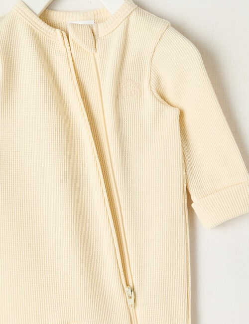 Teeny Weeny Sleep Waffle Long Sleeve Sleepsuit,Cream product photo View 02 L