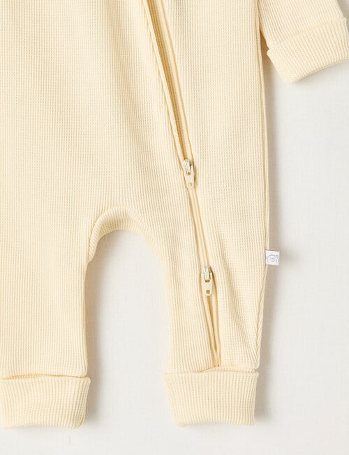 Teeny Weeny Sleep Waffle Long Sleeve Sleepsuit,Cream product photo View 03 L