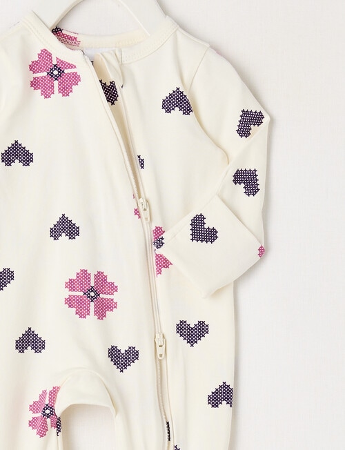 Teeny Weeny Sleep Stretch Cotton Hearts & Flowers Sleepsuit, White product photo View 02 L