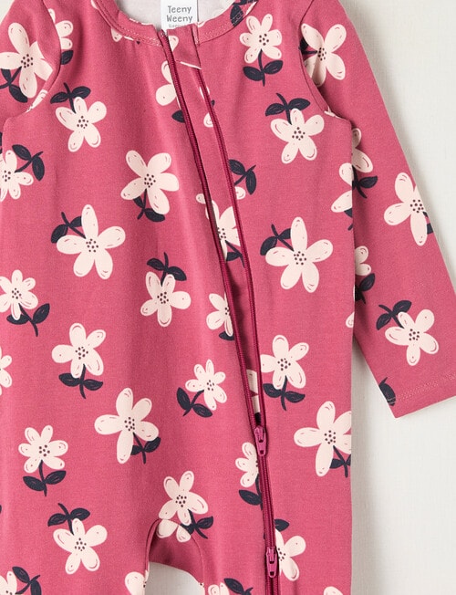 Teeny Weeny Sleep Stretch Cotton Flower Sleepsuit, Pink product photo View 02 L