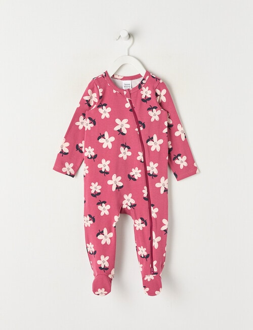 Teeny Weeny Sleep Stretch Cotton Flower Sleepsuit, Pink product photo View 04 L