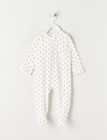 Teeny Weeny Sleep Stretch Cotton Heart Sleepsuit, White & Red product photo